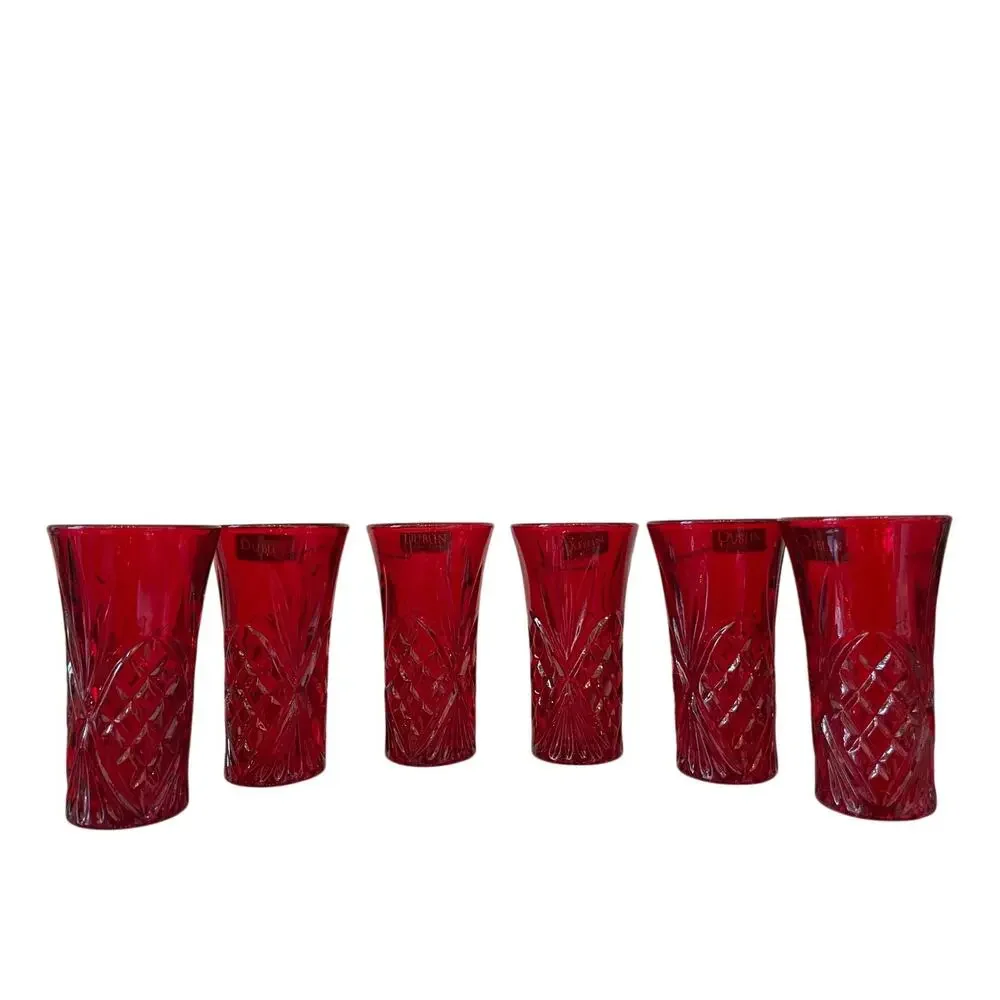 NEW Godinger Dublin Ruby Red Crystal Shot Glasses Set of 6 Holiday Barware